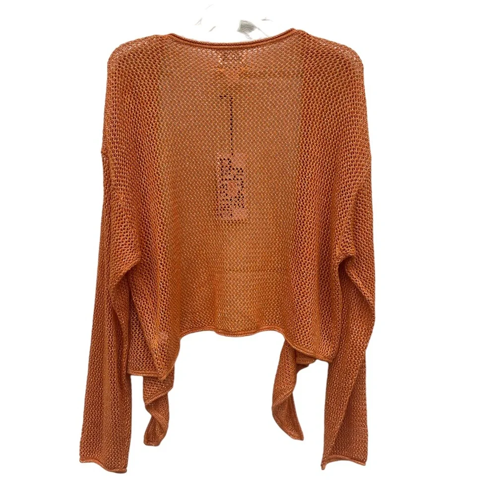 ALANI NOELLE FUTURE COLLecTIVE Women 1X Orange Metallic Crop Open Knit Cardigan - Picture 3 of 16